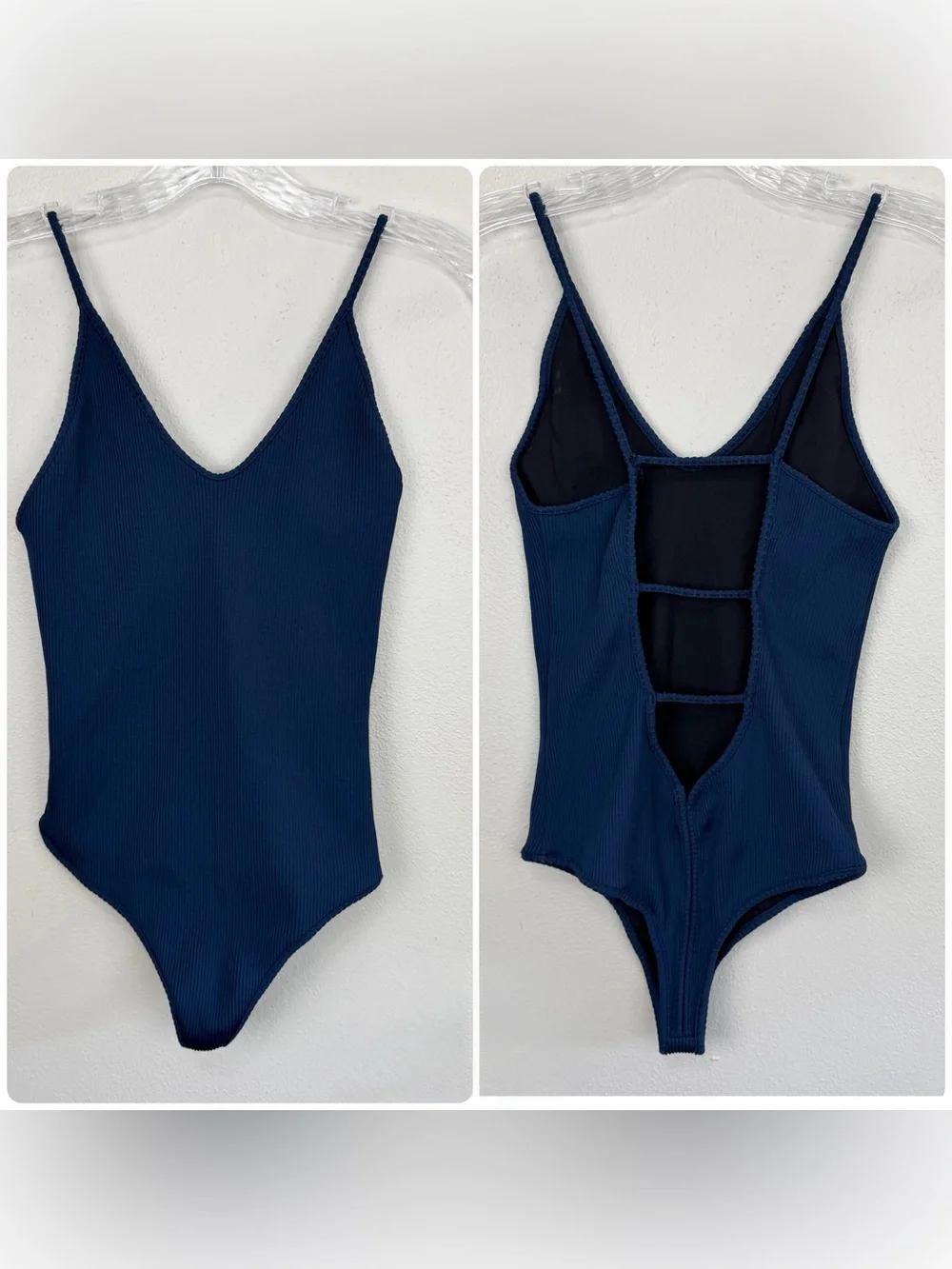 Indah Moonshine Rib One Piece Swimsuit Bodysuit Navy Blue Size Small Ribbed